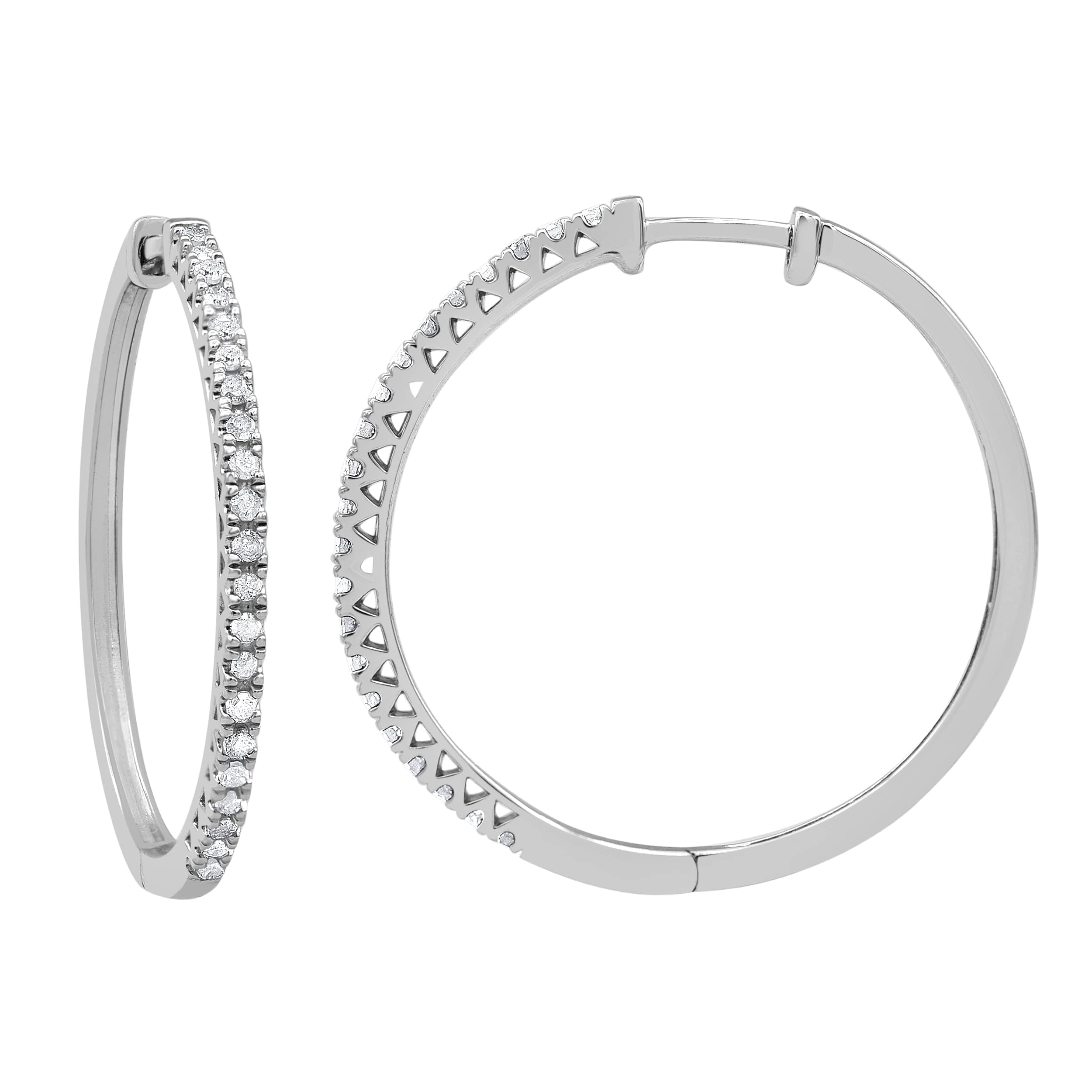 BEYOND BRILLIANCE Sterling Silver 1/4 Ct Round Cut Natural Diamond Prong Set Hoop Earrings for Women