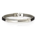 thumbnail image 1 of Arista Triple Cable Stainless Steel Bangle in Genuine Black Leather, 8.5", 1 of 2