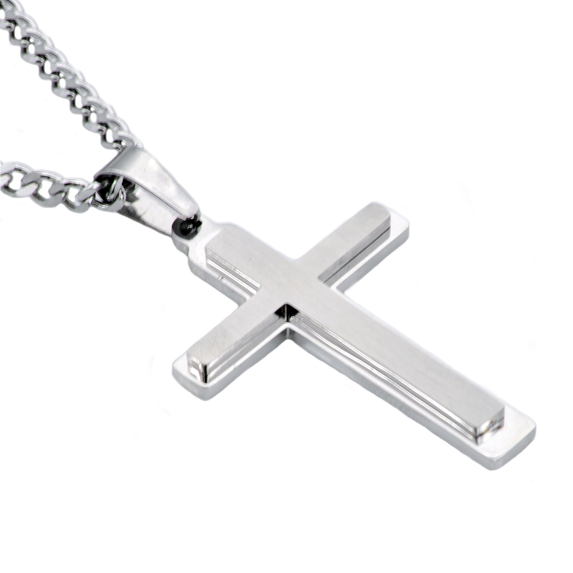 Arista White Men's Plain Cross Pendant in Solid Stainless Steel, 24 ...