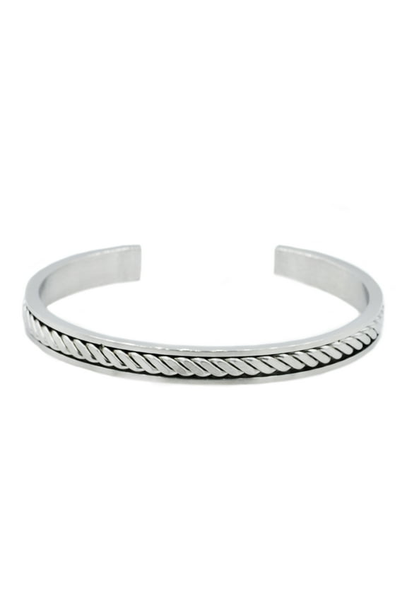 White Men's Rope Design Bangle Bracelet in Stainless Steel, 8.5"