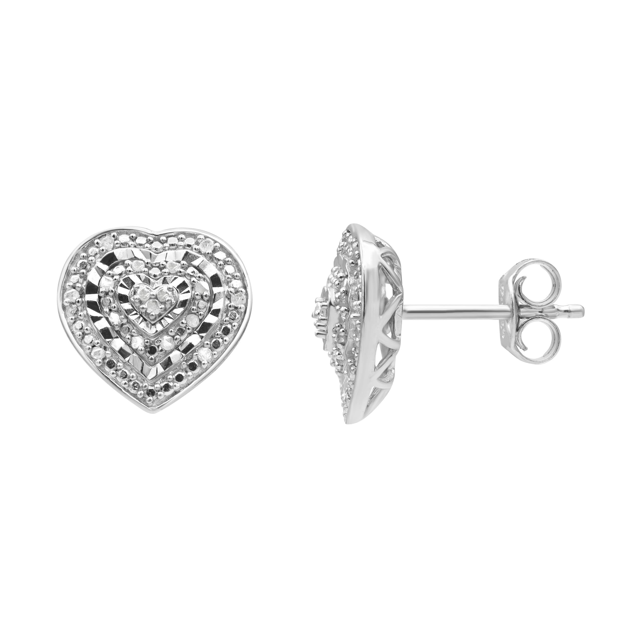 BEYOND BRILLIANCE Sterling Silver 0.10 Carat Diamond Push Back Stud Earrings for Women