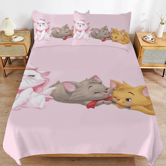 Aristocats Duvet Cover Set 3 Pieces Soft Comfy Comforter Cover with 2 Pillow Shams, Breathable Bedding Set 1 Quilt Cover (86"x70") and 2 Pillowcases (20"x30")