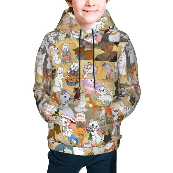 Aristocats Teen Boys Girls Hoodies 3D Printed Cool Long Sleeve Hooded Pullover Lightweight Sweatshirt for Kids Youth