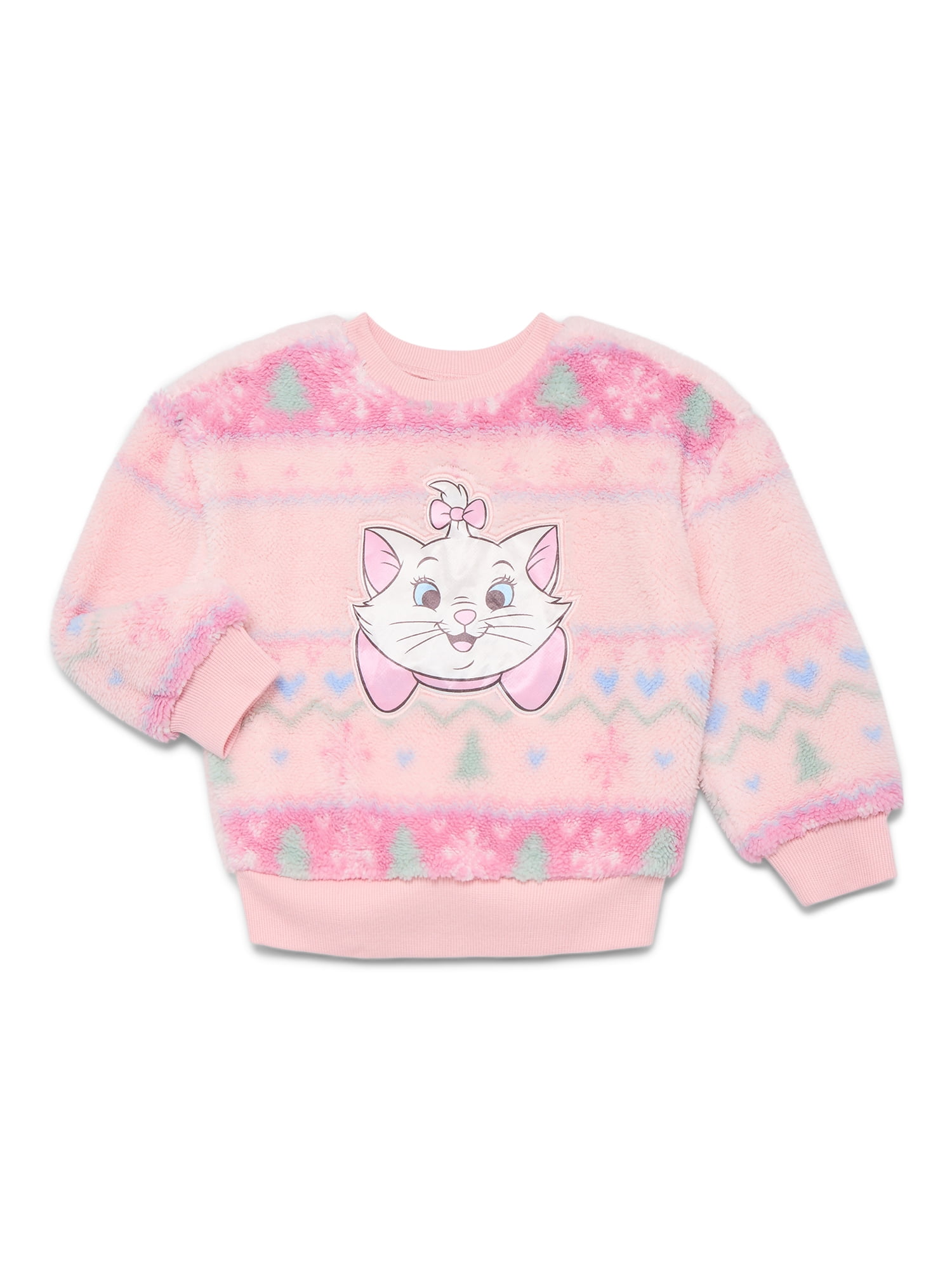 Aristocats Toddler Girls' Plush Faux Shearling Holiday Sweater, Sizes 12M-5T