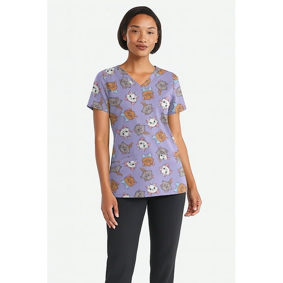 Aristocats Women's Graphic Scrub Top, Sizes S-3XL