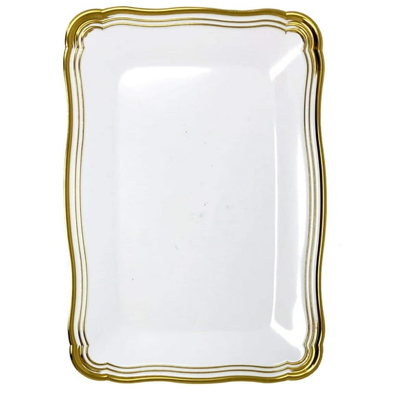 Aristocrat Collection Narrow Serving Trays White & Gold 13" X 9": Qty 50