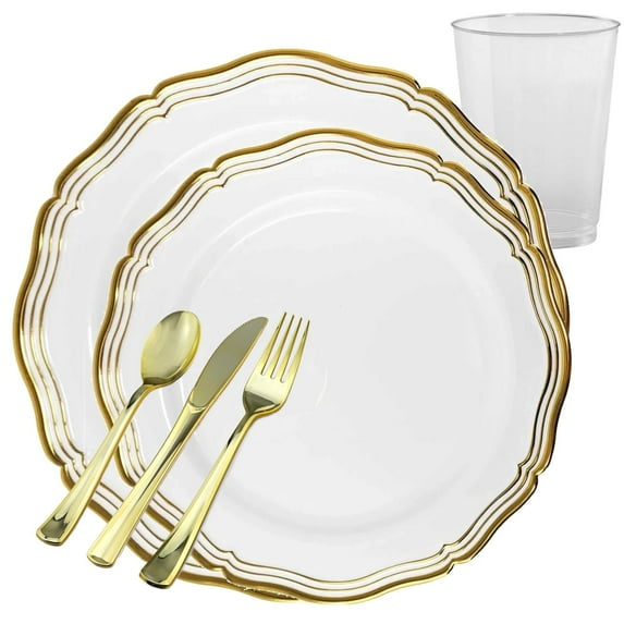 Aristocrat Collections Dinner Plate White & Gold Tableware Package (50 Serving)
