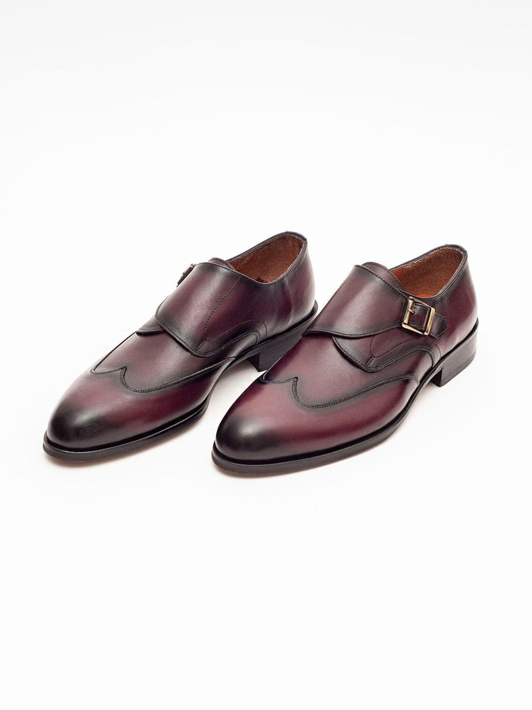 Ariston Mens Burgundy Single Monk Strap Leather Dress Shoes
