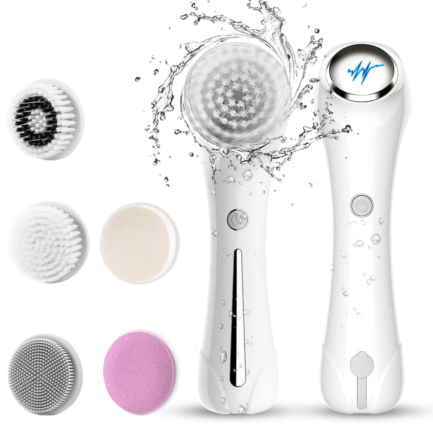 Facial Cleansing Brush, RUTAWZ 3-in-1 Electric Waterproof & Rechargeable Exfoliating Device with 4 Interchangeable Heads for Smooth Skin