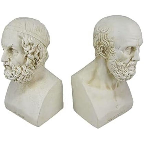 Aristotle and Homer Bust Antique White Plaster Bookends: Timeless Grecian Philosophy Sculptures, 8 Inches High, Decorative Pillars of Wisdom for Your Bookshelves$$Home Decor, Kitchen, & Other