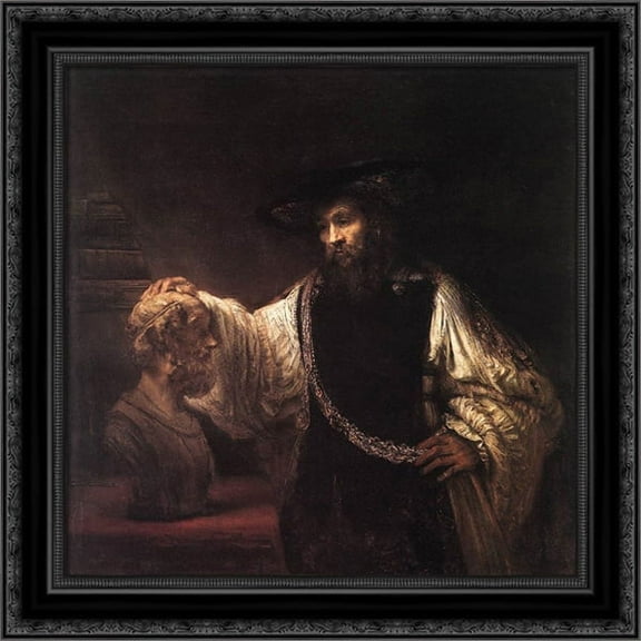 Aristotle with a Bust of Homer 20x21 Black Ornate Wood Framed Canvas Art by Rembrandt