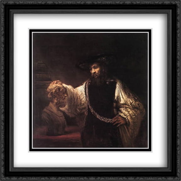 Aristotle with a Bust of Homer 2x Matted 28x28 Large Black Ornate Framed Art Print by Rembrandt