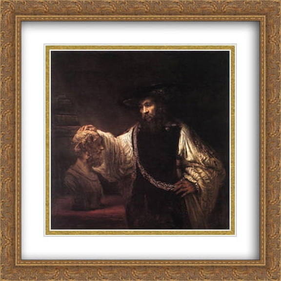 Aristotle with a Bust of Homer 2x Matted 28x28 Large Gold Ornate Framed Art Print by Rembrandt