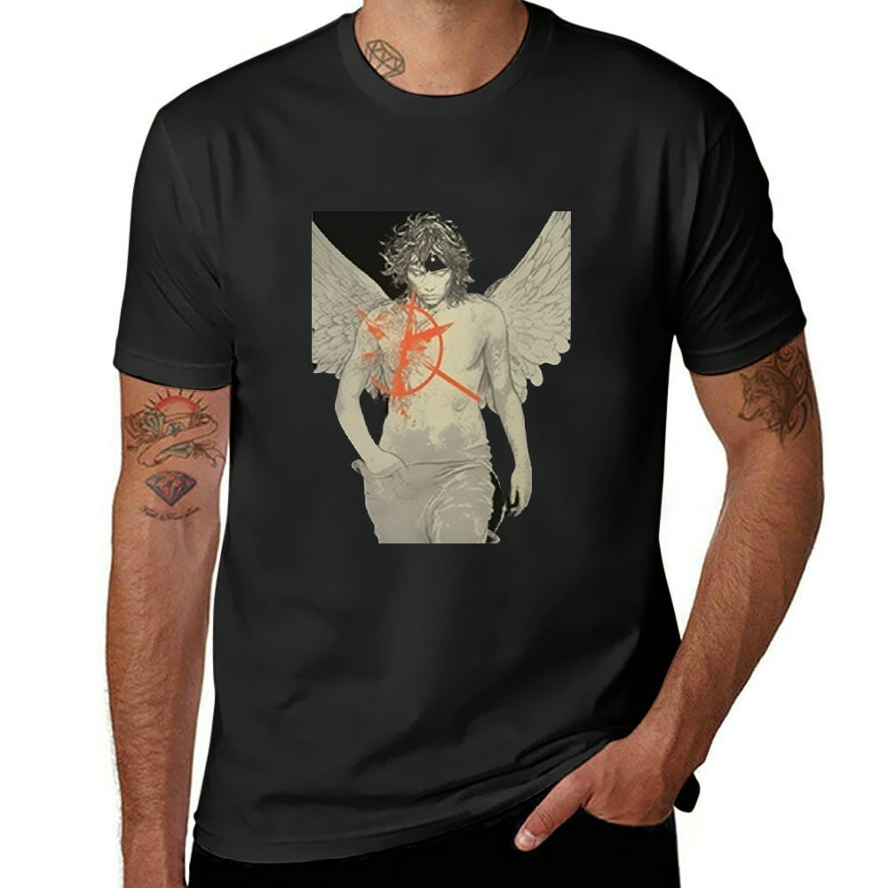 Aristuring Angel Black T Shirt Men Short Sleeve Tee Shirt Model Angel