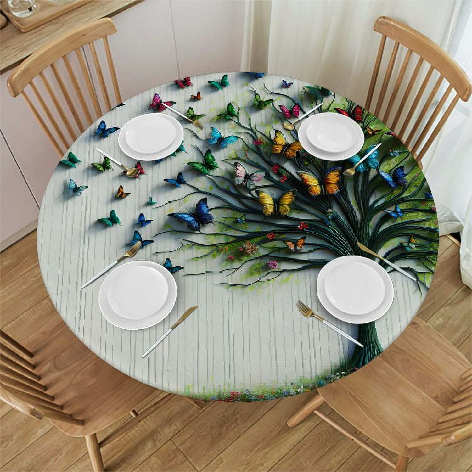 Aristuring Butterflies Round Table Cloth 100% Polyester Fiber Full ...