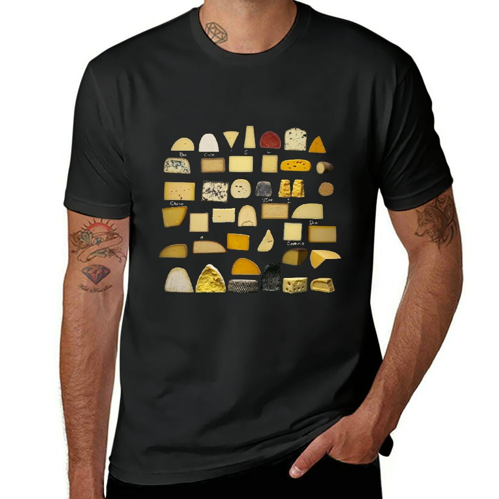 Aristuring Cheese Types Black T Shirt Men Boys Short Sleeve Tee Shirt