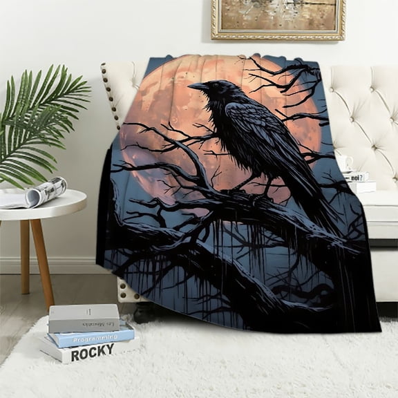 Aristuring Crow Moon Night Flannel Blanket | Anti-Pilling Lightweight Soft Blanket Gifts | All Seasons Use | Multiple Sizes 50x60in