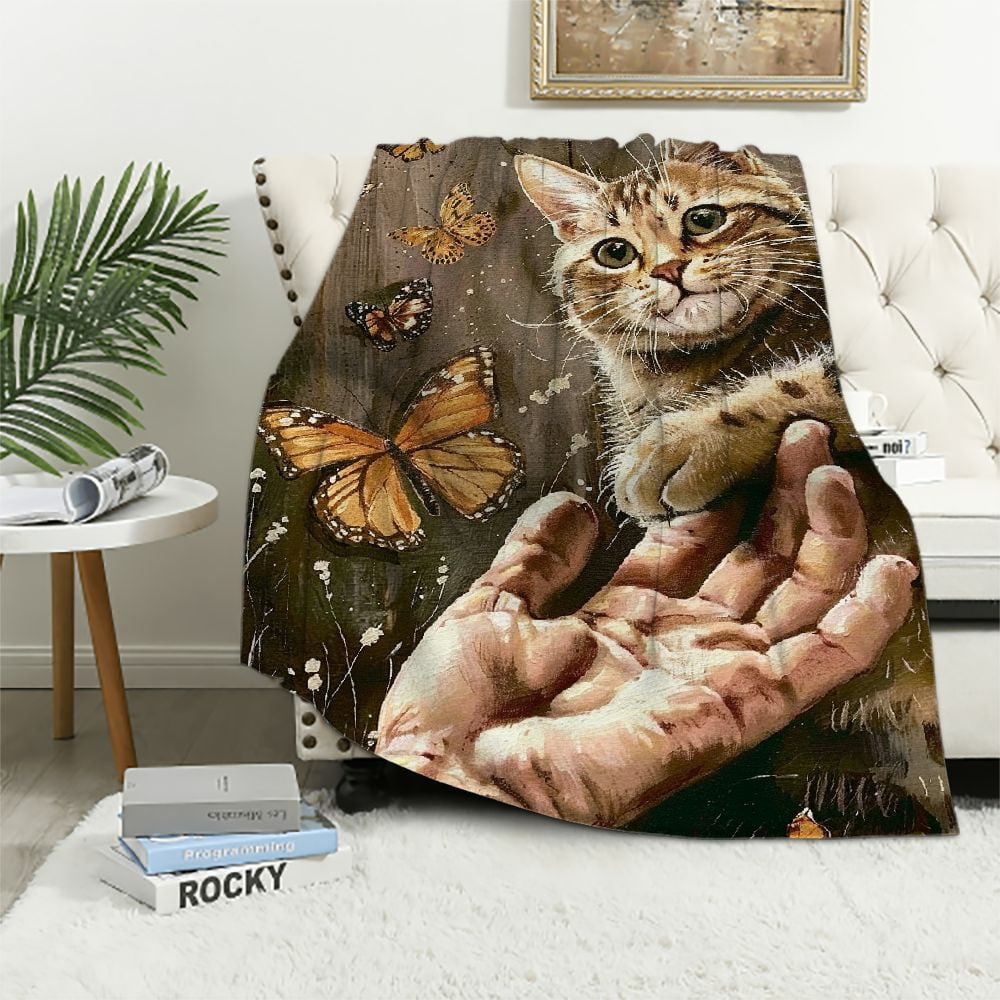 Aristuring Cute Cat Butterflies Whimsical Flannel Blanket for All