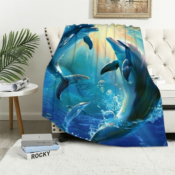 Aristuring Dolphins Fish Ocean Flannel Blanket for All Seasons Lightweight Durable Soft Blanket 50x60in