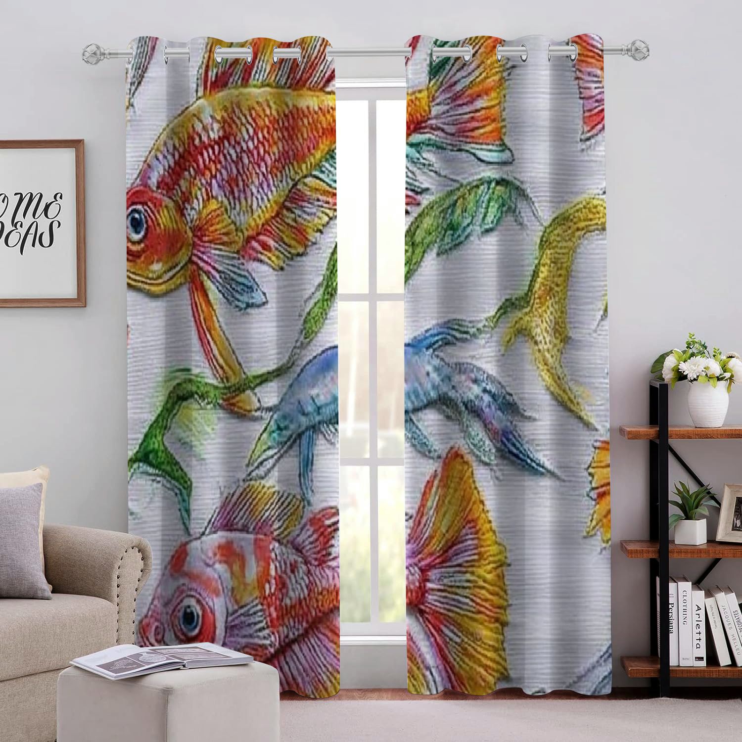 Aristuring Fish Perforated Blackout Curtains 2Pack for Light Control