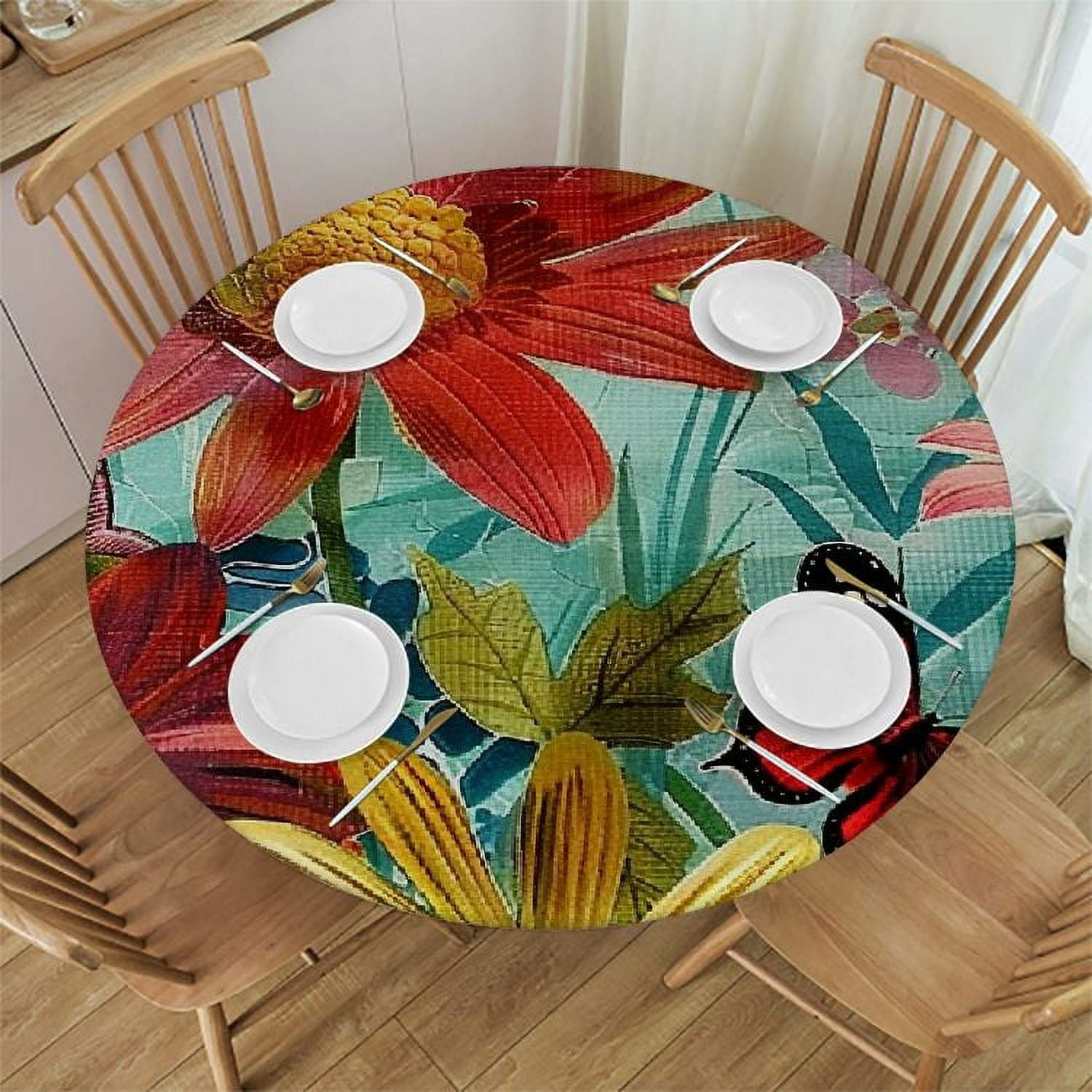 Aristuring Flowers Butterfly Round Table Cloth 100% Polyester Fiber for ...
