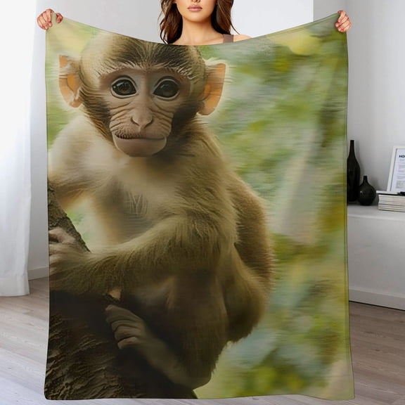 Aristuring Monkey Tree Branch Baby Monkey Flannel Blanket Durable Soft and Warm Fleece Throw Blanket for Couch Sofa Bed 60x80in