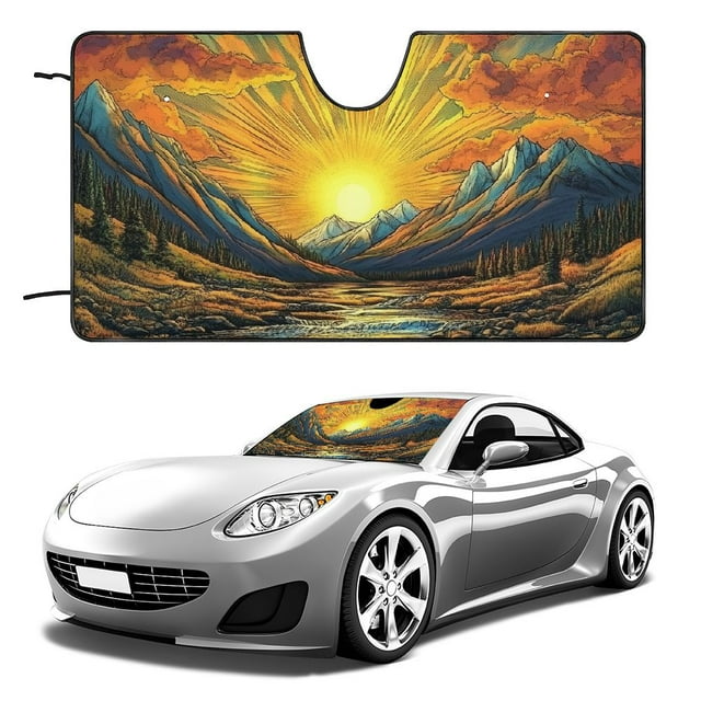 Aristuring Mountain River Sunset Clouds Car Shades for Front Windows Autumn Season Funny