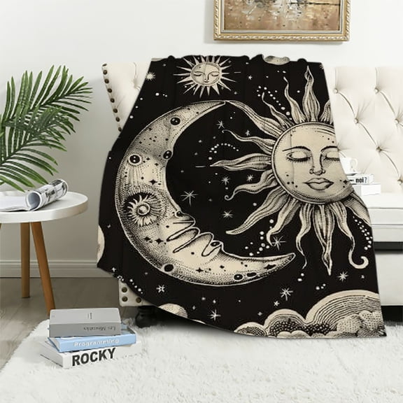 Aristuring Sun Moon Stars Flannel Blanket Gifts for All Seasons Long-lasting Blanket 50x60in