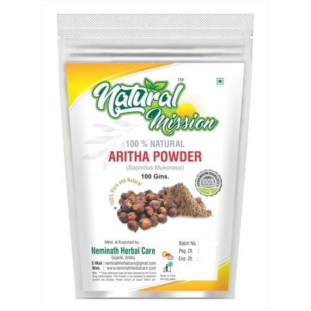Aritha Powder (0.22 Lb)3.5oz (SAPINDUS MUKOROSSI) FOR SILKY HAIRS / 100% Pure, Natural - (100 Grams) - Resealable Zip Lock Pouch (SOAPNUT POWDER)