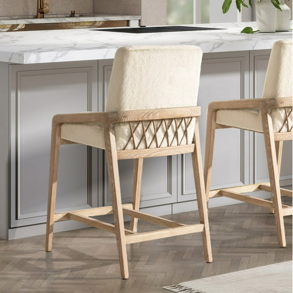 Arizona 25.5" Solid Ash Wood Creme-White Upholstered Counter Stool