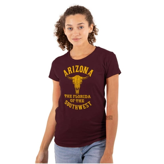 Arizona AZ Southwest Cow Skull Cool Womens Slim Fit Graphic Tee Brisco Brands L