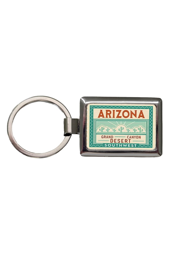 Arizona AZ State Grand Canyon Southwest Travel Vacation Stamp Metal Rectangle Keychain