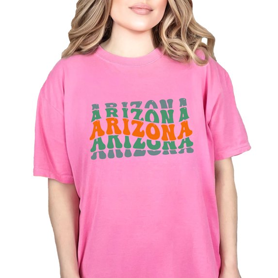 Arizona, America, US or USA State, Groovy Retro Wavy Text , Crunchberry Comfort Colors T-Shirt, 2XL