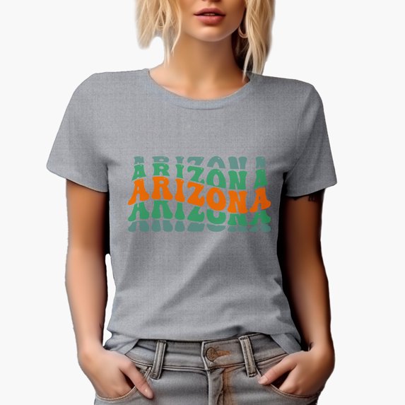 Arizona, America, US or USA State, Groovy Retro Wavy Text Merch Gift, Heather Grey T-Shirt, Small