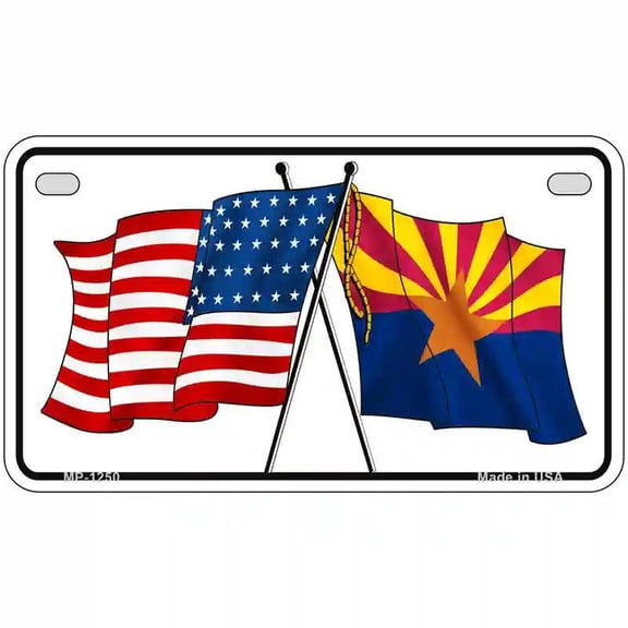 Arizona American Crossed Flags Novelty Metal License Plate 7" x 4" Motorcycle