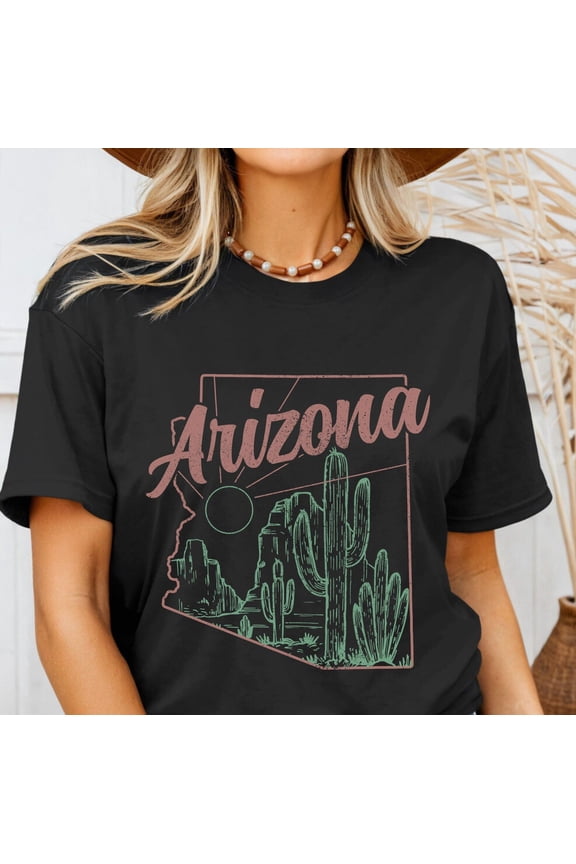 Arizona Arizona Pride State Map Desert Vibes Cactus Sedona Tucson Phoenix Arizona Souvenir Vintage T-Shirt BLACK Unisex S-5XL Hot Trending Shirt, Vintage Birthday Gift