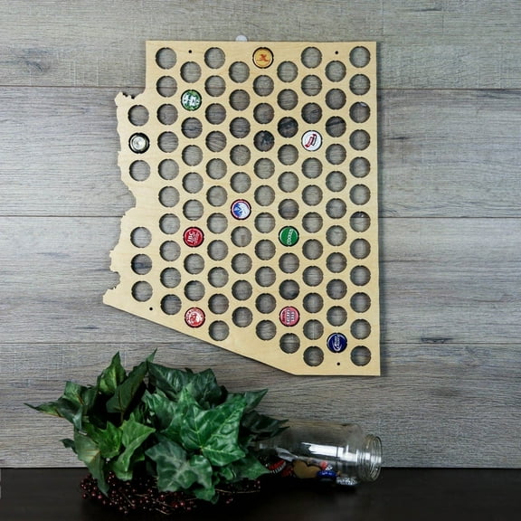 Torched Arizona Beer Cap Map Wall Mount Decor 17"x17"x0.25" Brown
