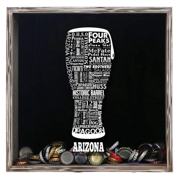 Torched Arizona Beer Cap Shadow Box Wall Mount Decor 13"x13"x3.5" Gray