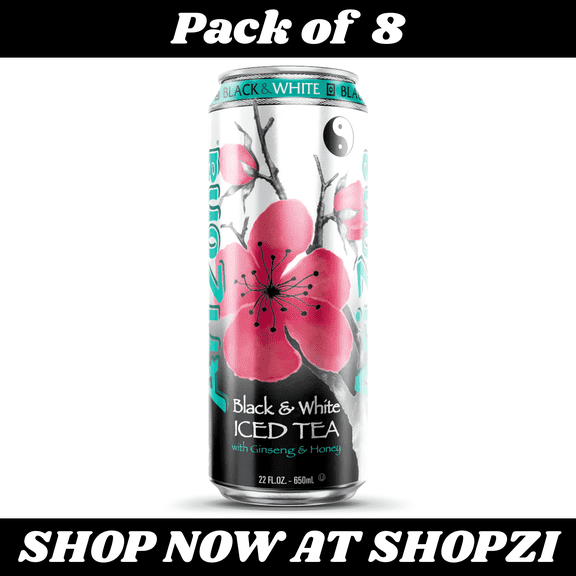 Arizona Black & White Tea 22oz 8 Pack Refreshing Iced Tea