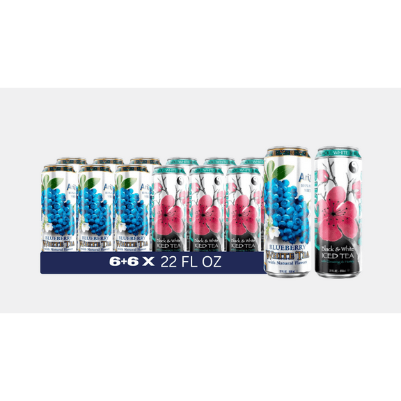 Arizona Blueberry White Tea & Black & White Iced Tea Variety Pack, 22 fl. oz. Cans, 12 Pack