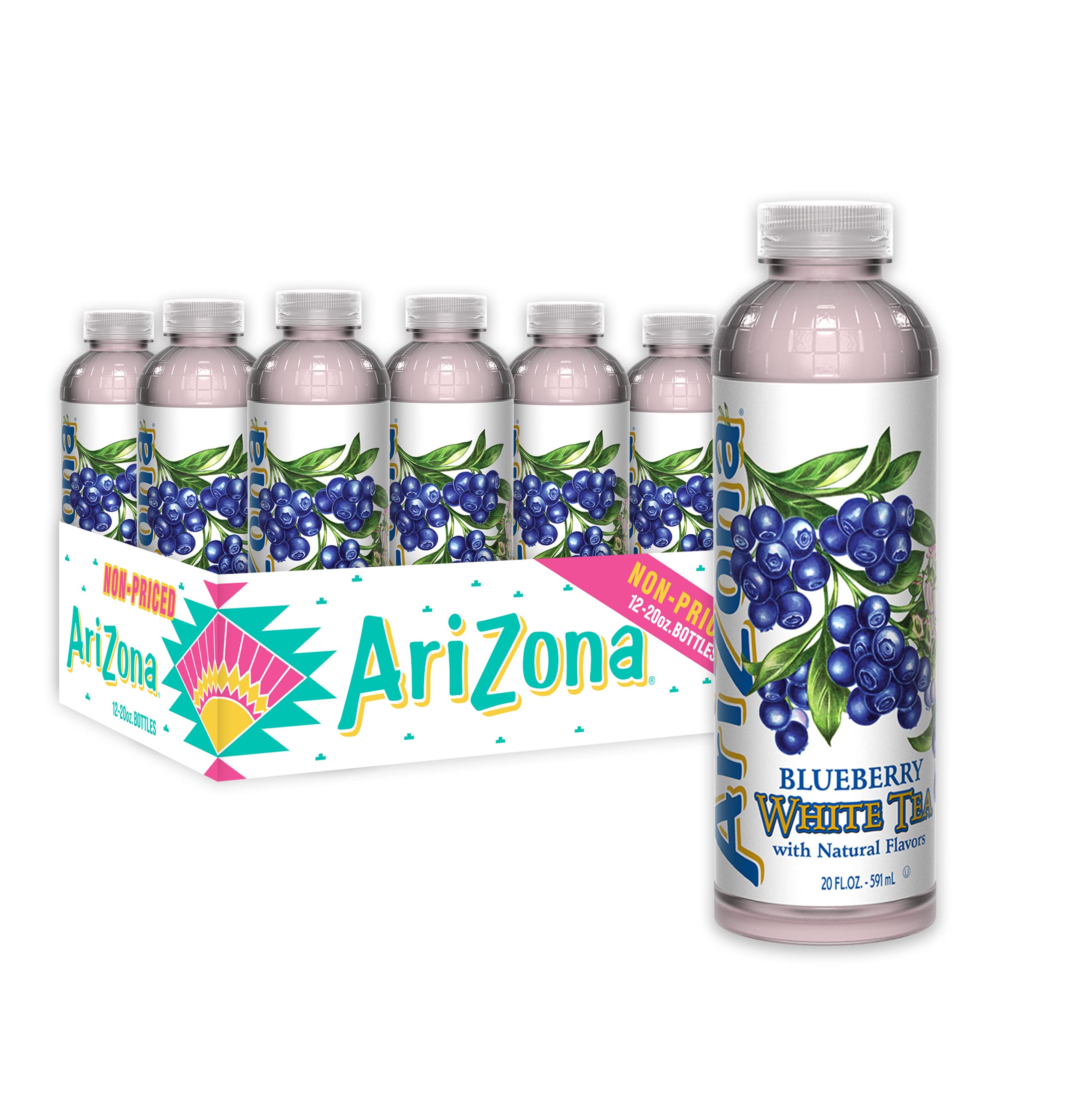 Arizona Blueberry White Tea Premium Brewed Iced Tea, 20 Fl Oz (Pack