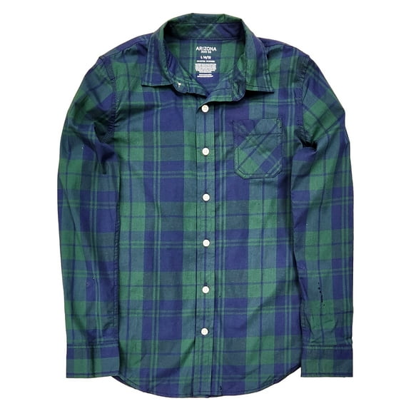Arizona Boys Blue & Green Plaid Long Sleeved Button Front Shirt Large (14-16)