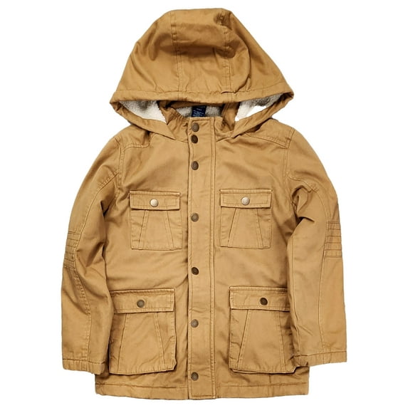 Arizona Boys Tan Canvas Sherpa Lined Jacket Button Front Coat Medium 8