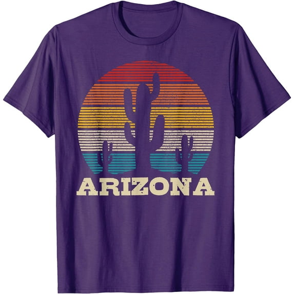 Arizona Cactus Vintage Souvenir Unisex T-Shirt for Men Women Kids Toddler,Purple Color,Size 5XL