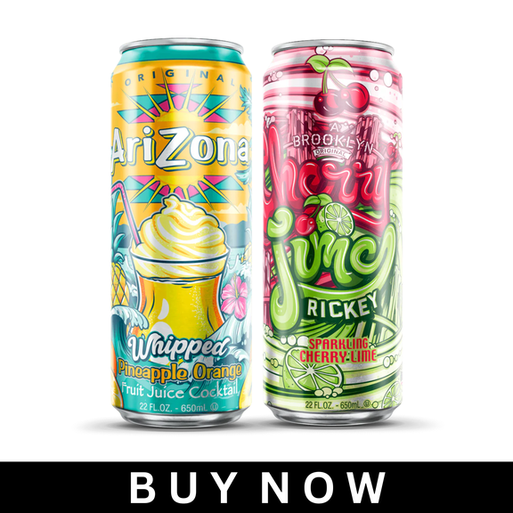 Arizona Cherry Lime Rickey + Arizona Whipped Pineapple Orange Fruit Juice, 22 fl oz Can, 24Pack (12 Each)