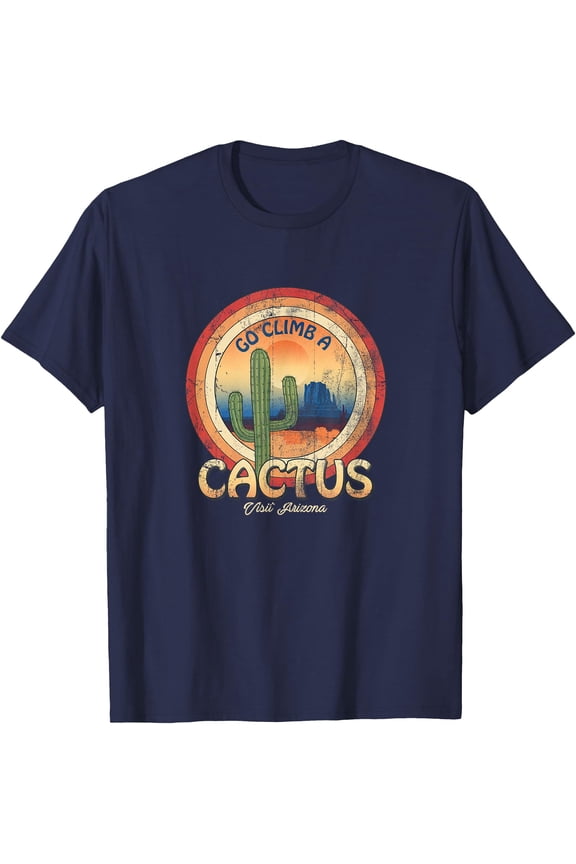 Arizona Climb Cactus Sunset Souvenir AZ Desert Southwest Hiking Unisex T-Shirt for Men Women Kids Toddler,Navy Color,Size M
