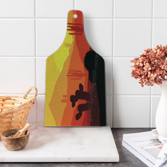 Arizona Cutting Board, Picturesque Digital Western Inspired Image with Cactus Plants on Mountains Sunset, Decorative Tempered Glass Cutting and Serving Board, in 3 Sizes, by Ambesonne