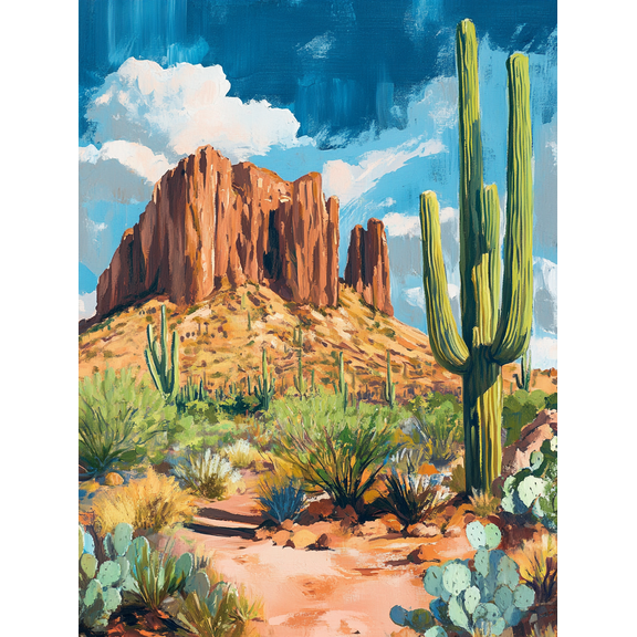 Arizona Desert Cactus Landscape Canvas Wall Art Perfect for Living Room Bedroom Office Dining Room and Hallway Decoration.