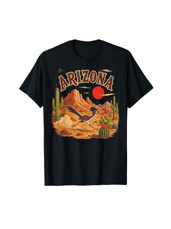 Arizona Desert Landscape Graphic Vintage Retro Style Unisex Adult Casual Wear Summer Outdoor Gift Cotton Men's Women's Tee Shirt