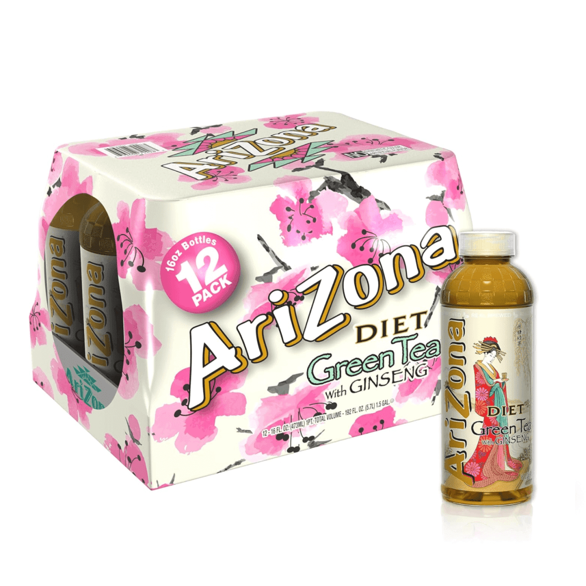 AriZona Diet Green Tea with Ginseng - 16 Fl Oz (Pack of 12)